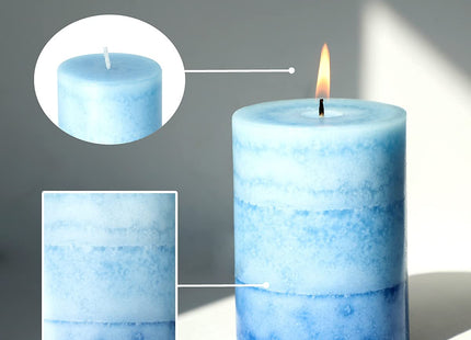 3x4 inch Blue Pillar Candles for Home Scented 3 Pack Lilac Garden Scented Long-Lasting Hand-Poured Candle Coastal Decoration Gifts for Women Wedding Party Shower Bathroom Decor