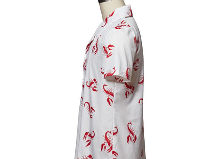 MelangCos Men's Kramer Lobster Shirt Button-Up White Shirt Short Sleeve Hawaiian Shirts (White, M)