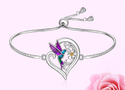 Hummingbird Bracelets for Women Sterling Silver Purple Hummingbird Bracelet