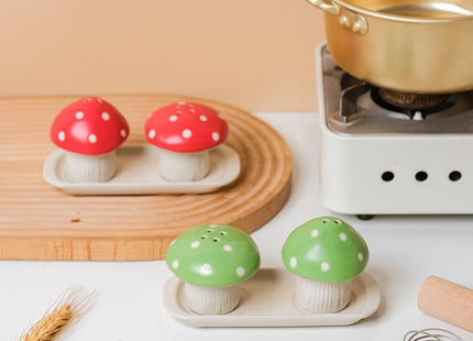 Sizikato 2pcs Porcelain Salt and Pepper Shakers with Tray, Mushroom Shape