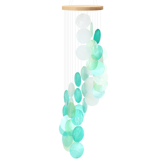 Wenqik Sea Glass Shell Wind Chimes for Outside Seaglass Capiz Windchime Spiral Wind Chimes for Women Beach Holiday Summer Gift Indoor Outdoor Home Housewarming Garden Decor(Light Blue)
