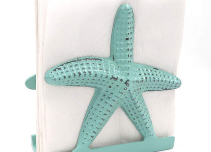Nautical Starfish Lunch Dinner Metal Napkin Holder Kitchen Beverage Cocktail Ocean Coastal Napkin Holder By The Metal Magician (Distressed Green)