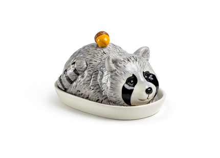 Gracie China Shop Raccoon with Acorn Butter Dish