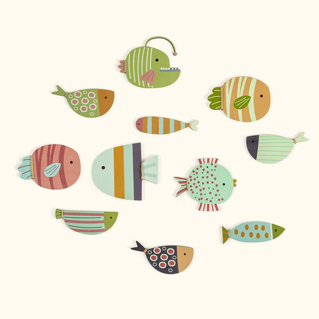 Wooden Fish Wall Decor - 11 Pcs Ocean Theme Wall Art Set for Coastal Home