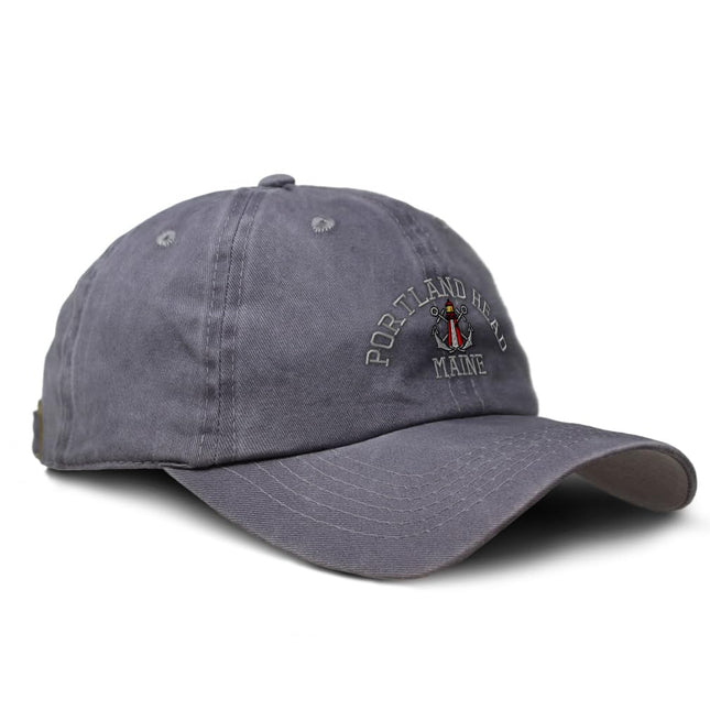 Vintage Washed Hat Anchor Portland Head Lighthouse Me Embroidery Cotton Dad Hats for Men & Women Buckle Closure Grey