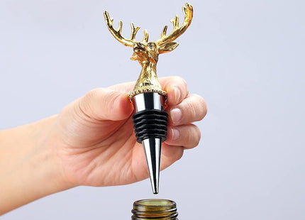 Wine Stoppers,Reusable Deer Wine Bottle Stoppers,Alloy Steel Champagne Stoppers, Perfect Wine Gift, Wide Used in Kitchen Decor, Bar, Wedding Party,Christmas (Gold Deer)