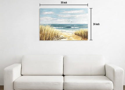 arttitue Coastal Canvas Wall Art Decor: Beach Ocean Picture Artwork Seascape Sea Scenery Painting Abstract Seaside Grass Seagull Print Decorations for Living Room Bedroom Office Home 36 x 24 Inches