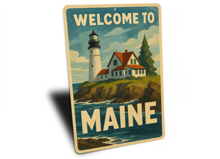 Aluminum Destination Signs Welcome To Maine Lighthouse Sign Novelty Metal Signage for Sightseeing Wall Art Decor With Pre Drilled Holes - 10" x 14"