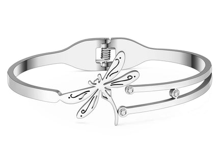 NEWEI Dragonfly Gifts for Women Cute Dragonfly Bracelet Bangle Stainless Steel Dragonfly Jewelry Decor Charms for Dragon Fly Lovers (Silver Plated C)
