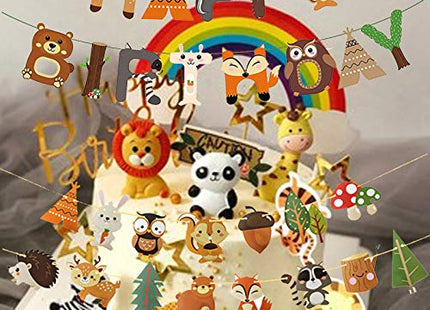 Woodland Party Decorations Woodland Happy Birthday Banner with Forest Animal Bunting Garland for Kids Boys Girls Woodland Birthday Party Supplies