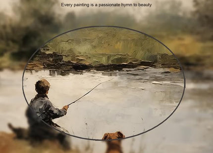 Vintage Fishing Boy and Dog Gold Framed Canvas Wall Art 8x10