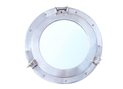Hampton Nautical Brushed Nickel Decorative Ship Porthole Nautical Mirror, 12"