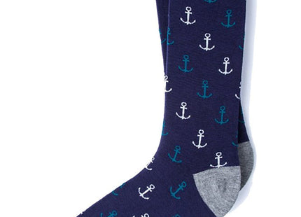 Alynn Men's Hipster Designer Nautical Anchors Novelty Crew Dress Socks (Blue Aqua & White)