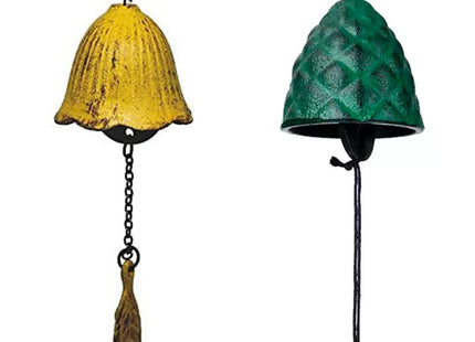 Oavand Set of 2, Japanese Traditional Lucky Small Wind Chimes for Outside, Iwachu Cast Iron Bless Temple Wind Bell Memorial Wind Chimes Indoor Garden Bell, Patio, Balcony ((Yellow Leaf and Pinecone)