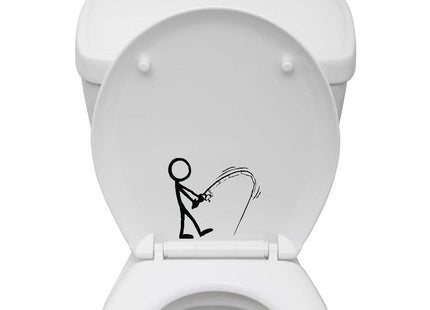 Bathroom Toilet Sticker Decal - Stick Figure Fishing - Funny Fun Home Decor
