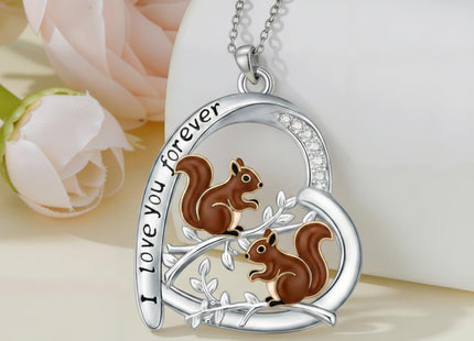 PROESS Mother Daughter Squirrel Necklace 925 Sterling Silver Squirrel Pendant Necklace Cute Animal Jewelry Gifts for Women