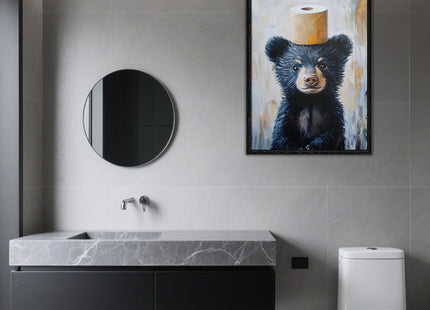 Framed Funny Black Bear Bathroom Canvas Wall Art Rustic Decor 12x16 Inches