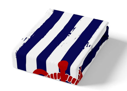 Nautical Anchor Sheet Sets Twin Geometric Stripes Top Sheet Ocean Adventure Theme Bed Sheet Navy Blue and Red Bedding Set 3pcs for Kids Girls Teens Boys Fitted Sheet+Flat Sheet+2 Pillowcases