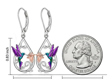 Hummingbird Earrings for Women Sterling Silver Purple Hummingbird Dangle Earrings Sterling Silver Memorial Cute Bird Flower Jewelry Mothers Day Gifts