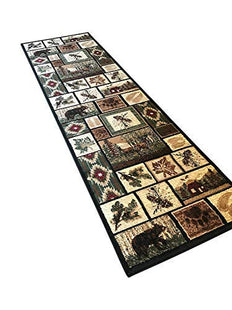 Carpet King Cabin Style Long Runner Area Rug Rustic Native American Western Country Bear Elk Deer Wildlife Lodge Native Design 386 (32 Inch X 10 Feet)