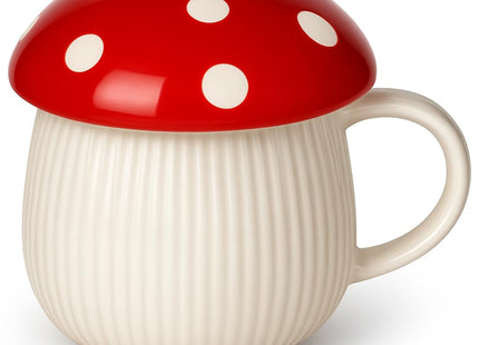 NiHome Mushroom Shaped Mug with Lid, 12oz Ceramic Fun Coffee Cup, Gift Red