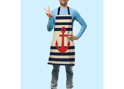 Beabes Striped Marine Red Anchor Bib Apron Adjustable Neck Strap Grunge Horizontal Lines Nautical Navy Tool Polyester Work Apron Crafting BBQ Drawing Chef Waitress 27" X 31"