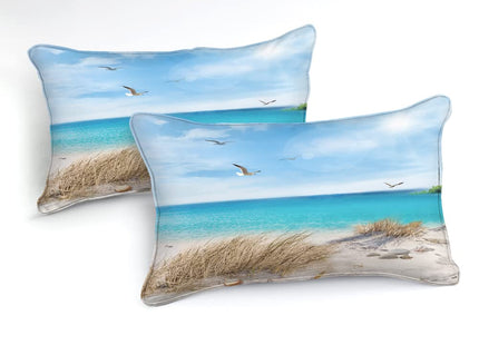 Coastal Queen Size Beach Bedding - 8 Piece Bed in a Bag - Blue Island Scenery Design - Comforter Set with Sheet Set