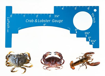 LuPush Crab Gauge & Lobster Ruler – 3mm Thick Aluminum Measuring Tool, Heavy-Duty Crab Ruler for Dungeness, Red Rock, Blue Crab & Lobster – Applicable for WA, OR, CA & Atlantic/Gulf States (Blue)
