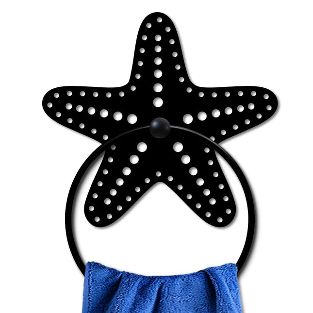 MAYJOYDIY Starfish Metal Towel Ring Summer Ocean Theme Towel Holder Polka Dot Starfish Wall Decor Towel Hanger Black Art Towel Rack Wall Mounted for Bathroom Kitchen Home Decors Gift