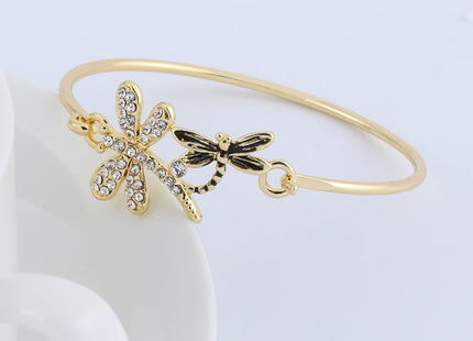 MANZHEN Crystal Dragonfly Bangle Bracelet Insect Jewelry (gold)