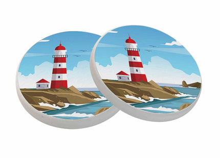 Lighthouse Coasters Landscape with Ocean Absorbent Drink Coaster Set of 2 Unique Beer Beverage Coasters for Coffee Table Cup Bar Coasters Cute Cork Ceramic Coasters