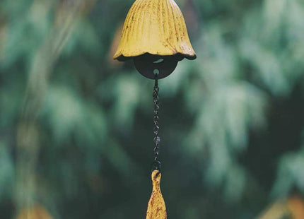 Oavand Set of 2, Japanese Traditional Lucky Small Wind Chimes for Outside, Iwachu Cast Iron Bless Temple Wind Bell Memorial Wind Chimes Indoor Garden Bell, Patio, Balcony ((Yellow Leaf and Pinecone)