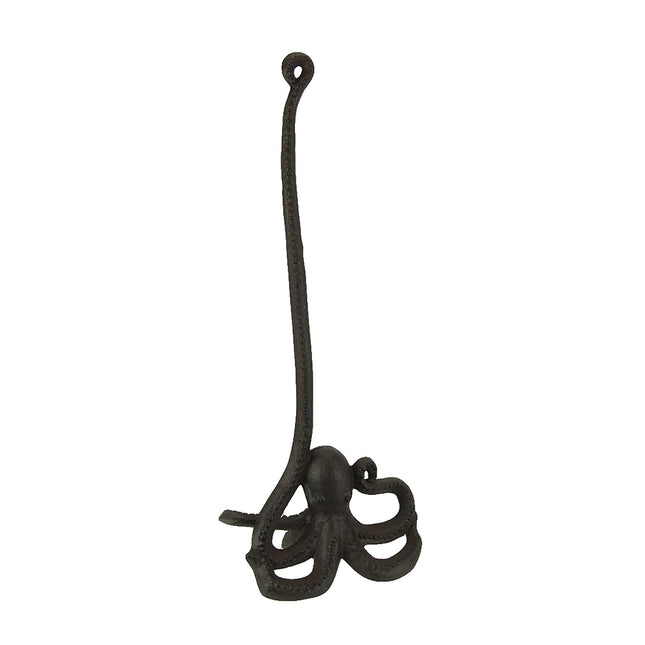 Brown Cast Iron Octopus Paper Towel Holder - 18 Inches High - Whimsical Nautical Decor for Kitchen Countertops - Bringing Artistic Coastal Charm to Your Home