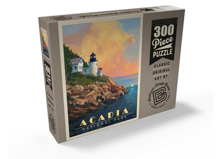 MyPuzzle Acadia National Park: Lighthouse, Vintage Poster - Premium 300 Piece Jigsaw Puzzle for Adults