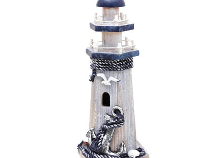 WHY DECOR Lighthouse Decor Nautical Decoration Wood Light House Figurine Beach House Coastal Decor Table Ocean Seaside Theme Home Lake House Bathroom Shelf Centerpiece 10.25" Blue