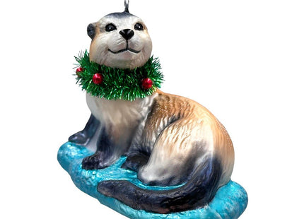 Cute Otter Glass Christmas Ornament, Exotic Animal Tree Decoration