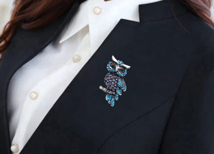 Exquisite Rhinestone Owl Brooch Cute Animal Full Crystal Owl Brooch Pin for Women Christmas Enamel Xmas Party Decor Gift (L:Anti-silver Owl)
