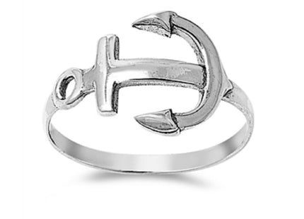 CloseoutWarehouse 925 Sterling Silver Oxidized Anchor Ring Size 5