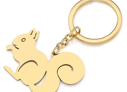 LONYOO Cute Squirrel Keychain Stainless Steel Keyring Squirrel Gifts for Women Girls Car Key Backpack Charms (Gold Plated)