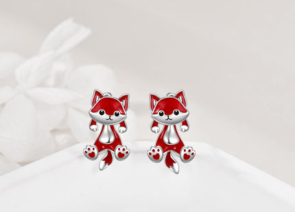 VONALA Sterling Silver Fox Stud Earrings - Fox Lover Gifts for Christmas