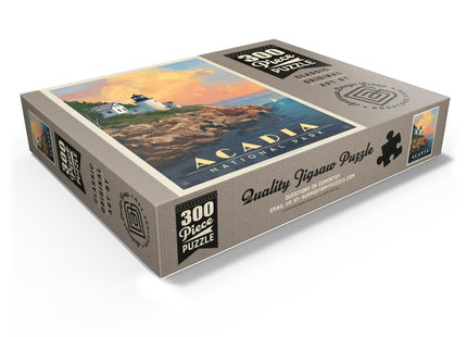 MyPuzzle Acadia National Park: Lighthouse, Vintage Poster - Premium 300 Piece Jigsaw Puzzle for Adults