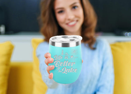 shop4ever Life Is Better At The Lake, Engraved Insulated Wine Tumbler, Teal
