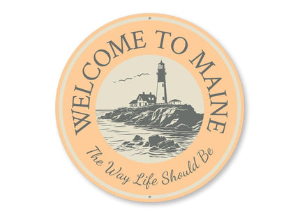 Welcome to Maine Lighthouse Round Sign - 18-inch Circle