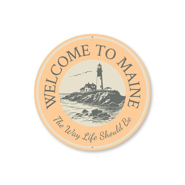 Welcome to Maine Lighthouse Round Sign - 18-inch Circle