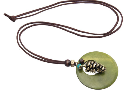 GelConnie Wood Pendant Necklace Bohemian Necklaces Pinecone Vintage Long Necklace Chunky Boho Necklaces for Women