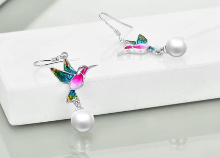 Hummingbird Earrings Gifts for Her Women 925 Sterling Silver Hummingbird Pearl Dangle Earrings Jewelry Christmas Gifts for Women Teen