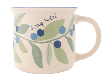 Karma, 14 oz New Bone China Camp Mug - Cute Coffee and Tea Mug - New Bone China Coffee Mugs for Women and Men, Blueberry