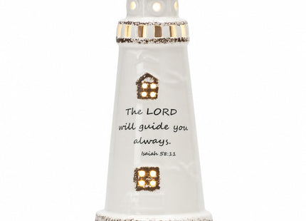 DAILYBREAD Christian Lighthouse Lamp for Men – Ceramic LED Night Light with Scripture Verse, Inspirational Gift for Dad, Husband, Pastor, Christian Home Decor 8" H
