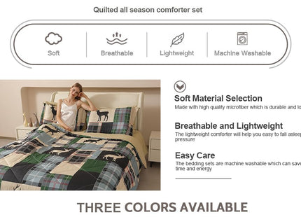 Smuge 7 Piece Queen Size Comforter Set, Lodge Moose Rustic Cabin Bed in a Bag, Soft and Breathable, Green Moose