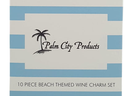 10 Piece Beach Themed Wine Charm Set - Nautical Stemmed Wine Glass Charms